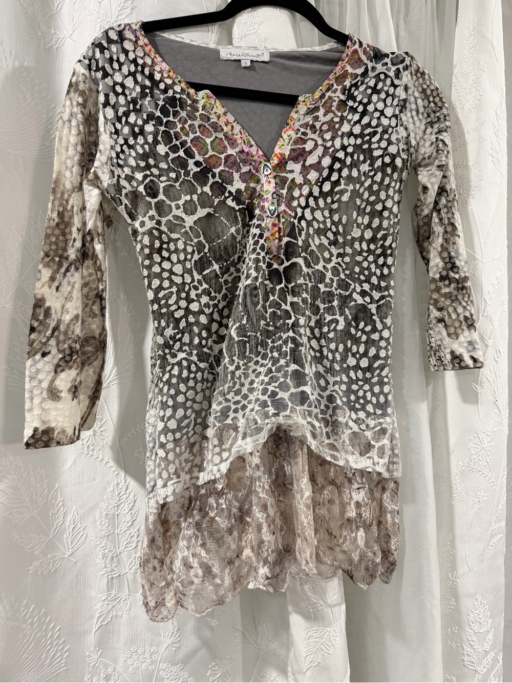 KEREN hart Brown, White and Black Printed Layered Tunic